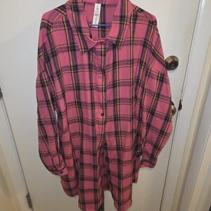Pink Plaid Button-Up Shirt